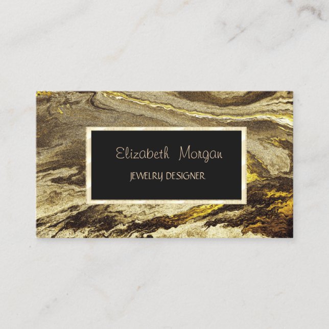 Elegant Marble Stone Gold Frame Jewellery Designer Business Card (Front)
