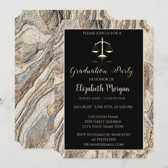 Elegant Marble Stone  Law School Graduation Party Invitation (Front/Back)