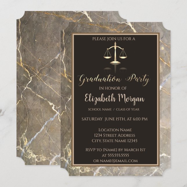 Elegant Marble Stone  Law School Graduation Party Invitation (Front/Back)