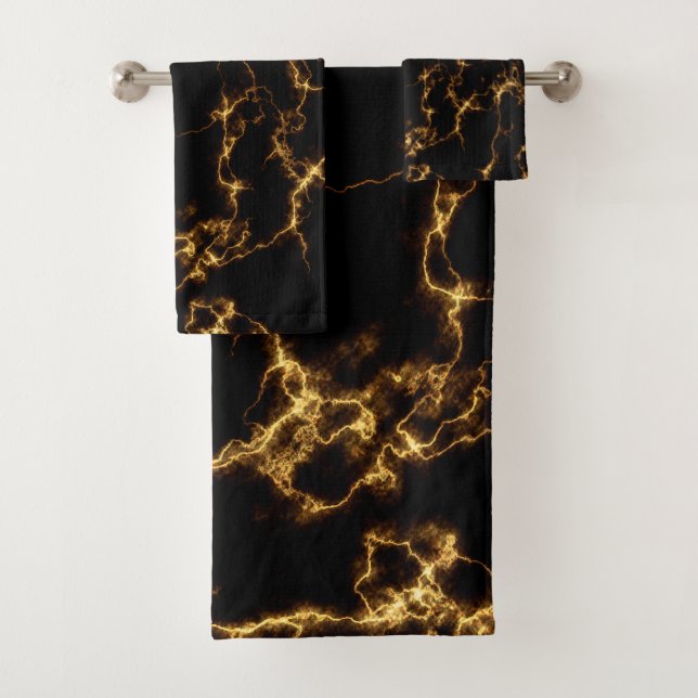 Elegant Marble style3 - Black Gold Bath Towel Set (Insitu)