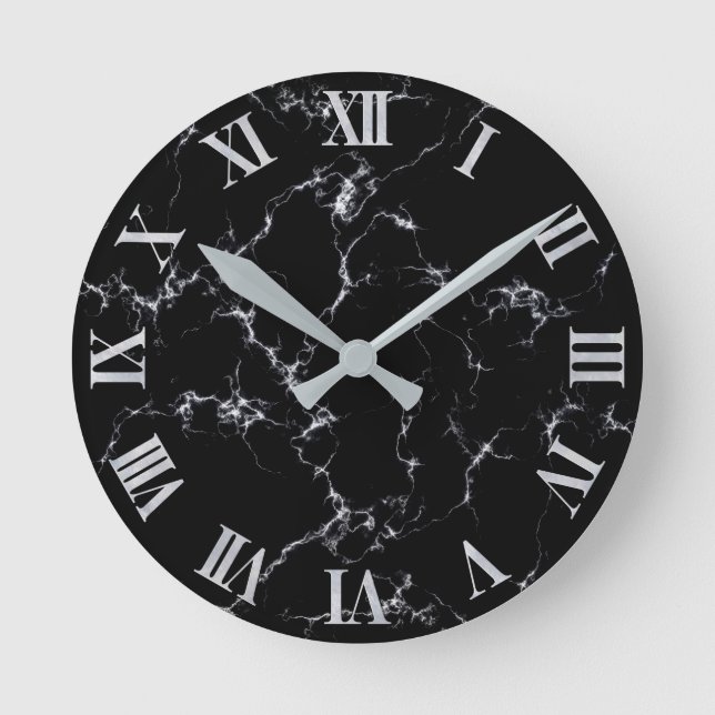 Elegant Marble style4 - Black and White Round Clock (Front)
