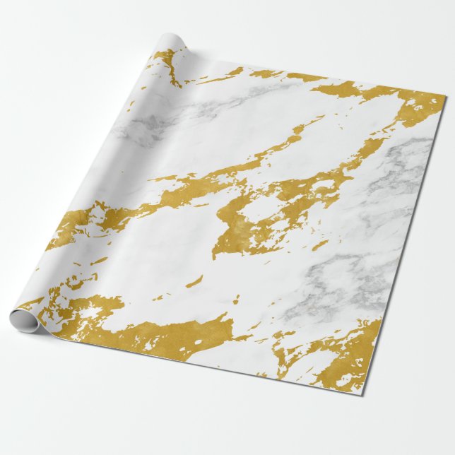 Elegant Marble style6 - Gold and White Wrapping Paper (Unrolled)