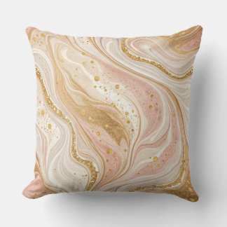 Elegant Marble Swirl, Luxury Gold Pink White Cushion
