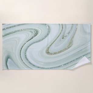 Elegant Marble Swirl Silver Glitter Sparkle Glam Beach Towel