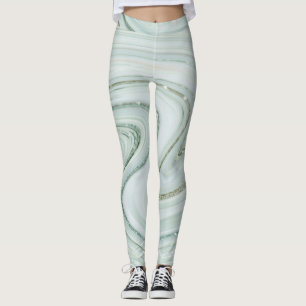Elegant Marble Swirl Silver Glitter Sparkle Glam Leggings