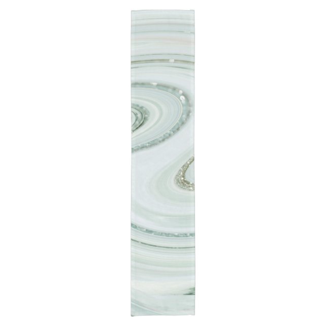 Elegant Marble Swirl Silver Glitter Sparkle Glam Short Table Runner (Front)