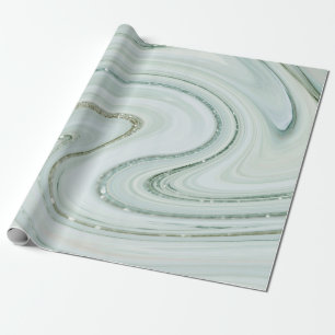 Elegant Marble Swirl Silver Glitter Sparkle Glam Wrapping Paper