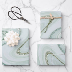 Elegant Marble Swirl Silver Glitter Sparkle Glam Wrapping Paper Sheet