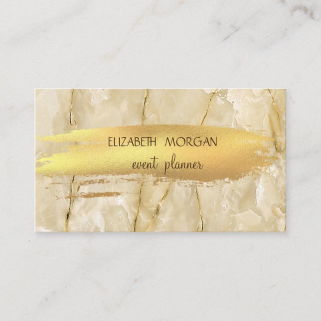 Elegant  Marble Texture Gold Foil Brush Stroke Business Card (Front)