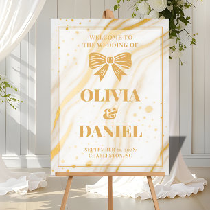 Elegant Marble Texture Welcome with Gold Acrylic Sign
