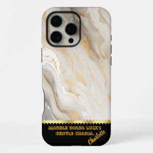Elegant marble texture with golden accents flowing iPhone 16 pro max case