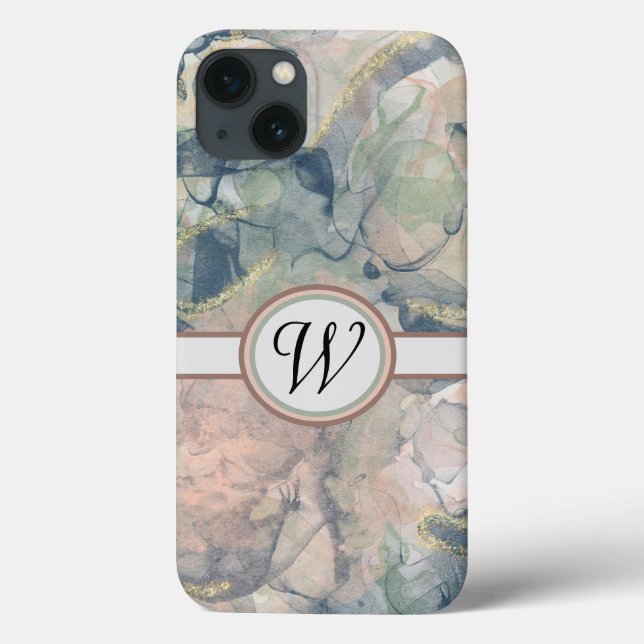 Elegant marble texture with golden veins monogram Case-Mate iPhone case (Back)