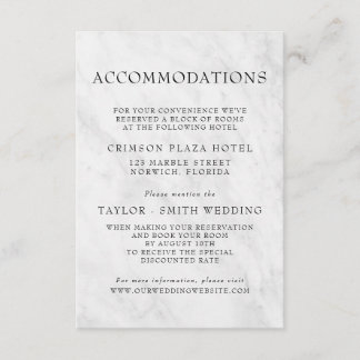 Elegant Marble Trendy Wedding Accommodations Enclosure Card