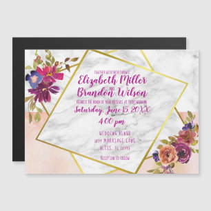 Elegant Marble Watercolor Floral Gold Wedding Magnetic Invitation