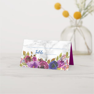Elegant Marble Watercolor Floral Gold Wedding Place Card