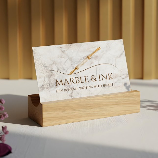 Elegant Marble Watercolor Gold Pen Writing Service Business Card (Elegant Marble Watercolor Gold Pen Writing Service Business Card)