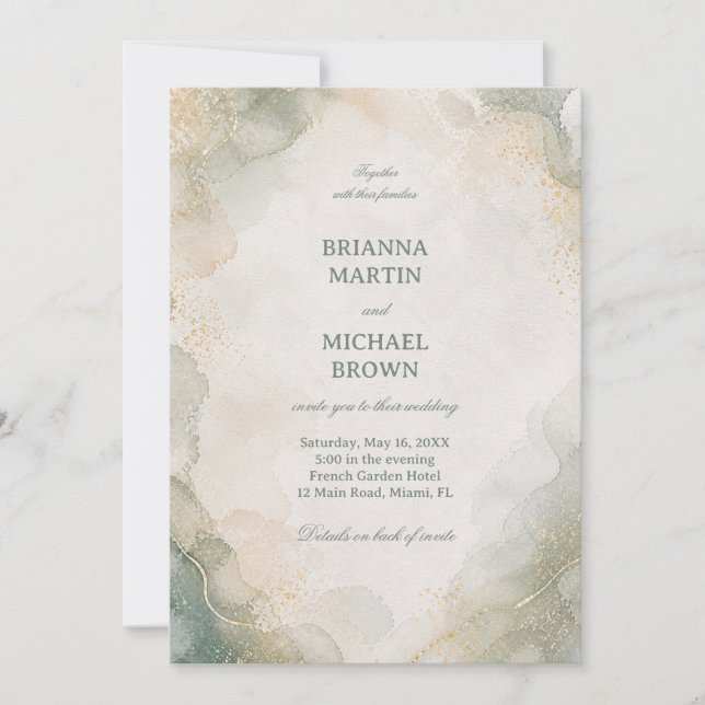 Elegant Marble Watercolor Invitation (Front)