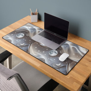 Elegant Marble White Celestial Moon Desk Mat