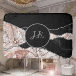 Elegant Marble White Dusty Silver Faux Foil Bath Mat