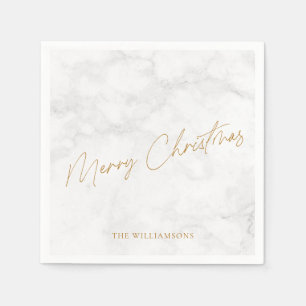 Elegant Marble White Gold Custom Christmas Napkin