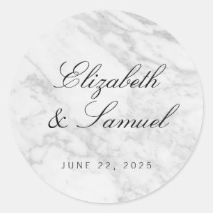 Elegant Marble White Grey Round Wedding Sticker