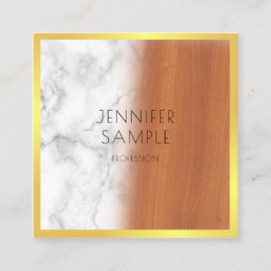 Elegant Marble Wood Black Gold Professional Plain Square Business Card