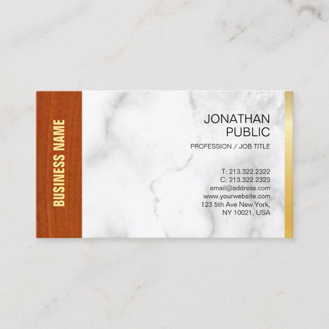 Elegant Marble Wood Gold Company Plain Luxury Business Card (Front)