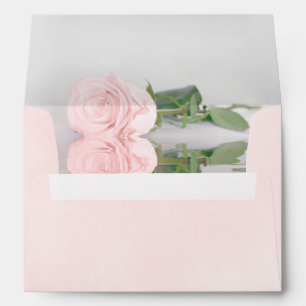 Elegant Marbled Blush Pink with Rose Wedding Envelope