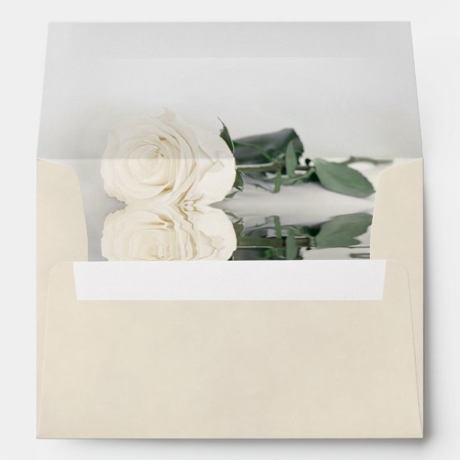 Elegant Marbled Ivory with White Rose Wedding Envelope (Back (Bottom))