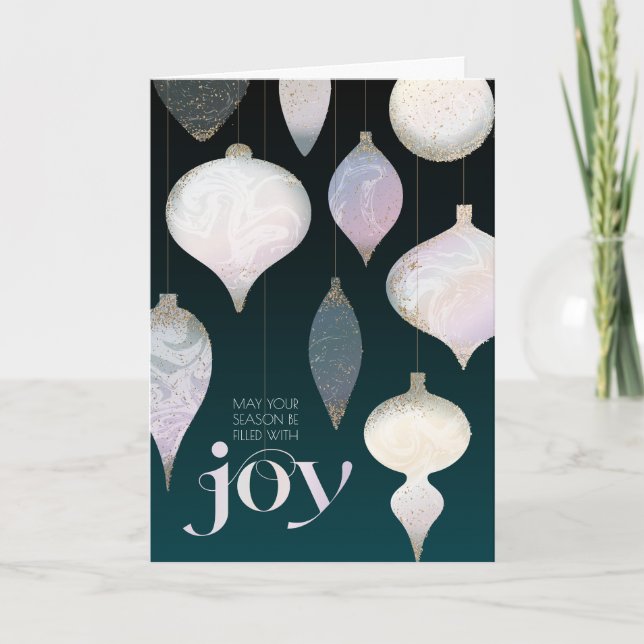 Elegant Marbled Ornaments Joy Greeting Card (Front)