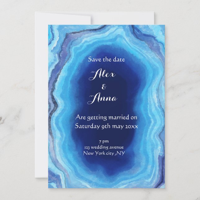 Elegant Marbleised Wedding Invitation- ocean tones Invitation (Front)