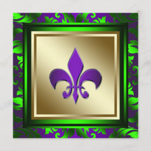 Elegant Mardi Gras Fleur de Lis Wedding Invitation