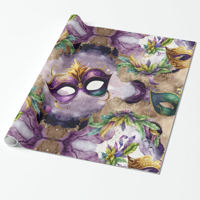 Elegant Mardi Gras Masks Wrapping Paper (Unrolled)
