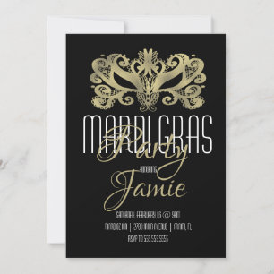Elegant Mardi Gras Party Faux Gold and Black Invitation