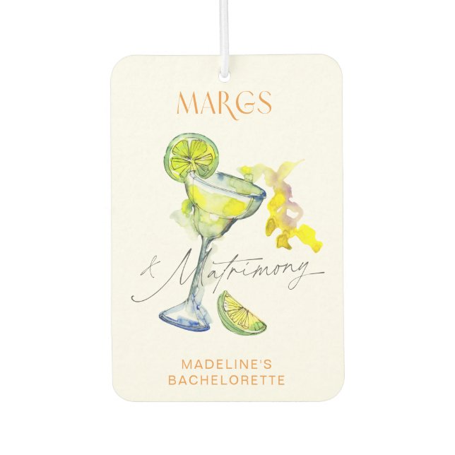 Elegant Margs & Matrimony Bachelorette Weekend Car Air Freshener (Front)