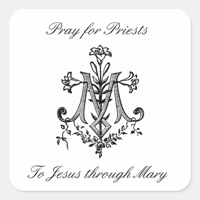 Elegant Marian Cross with Lilies Pray Priests Square Sticker (Front)