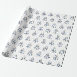 Elegant Marian Monogram with Fleur-de-Lis Catholic Wrapping Paper