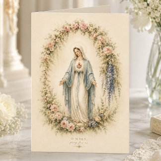 Elegant Marian Watercolor Catholic Floral Card