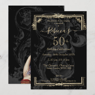 Elegant Marie Antoinette on black french inspired Invitation