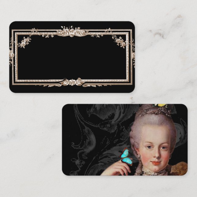Elegant Marie Antoinette on black french inspired Place Card (Front/Back)
