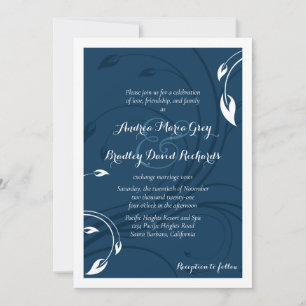 Elegant Marine Blue White Wedding Invitation