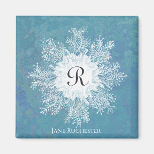 Elegant Marine Coral Blue Green Coral Monogram Magnet