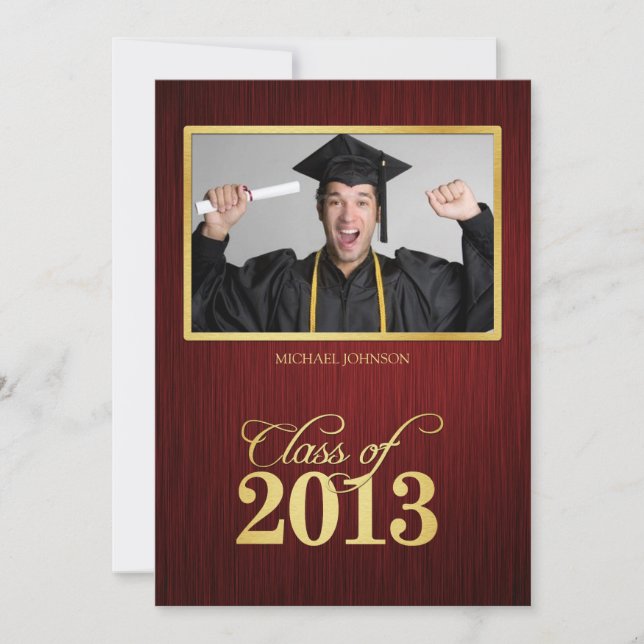 Elegant maroon and gold Class of 2013 Graduation Invitation (Front)