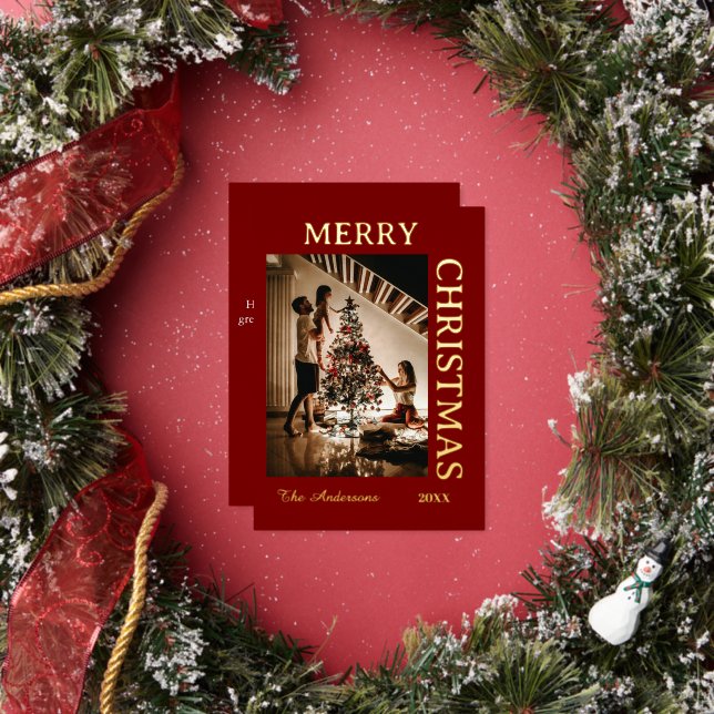  Elegant Maroon and gold  Foil Holiday Card (Insitu)