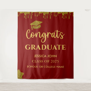 Elegant Maroon And Gold Graduation Photo Backdrop Tapestry