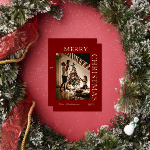  Elegant Maroon and rosegold  Foil Holiday Card