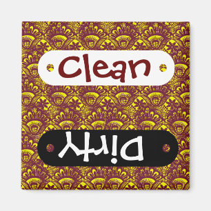 Elegant Maroon and Yellow Lace Damask Pattern Magnet