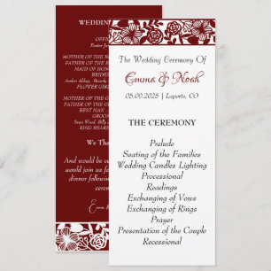 Elegant Maroon-Burgundy Wedding Flat Program Programme