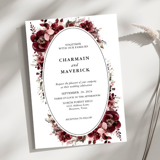 Elegant Maroon Burgundy Wedding Invitation (Creator Uploaded)