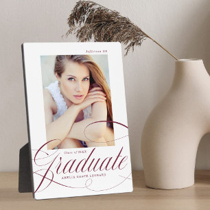 Elegant Maroon Calligraphy Graduation Photo Plaque